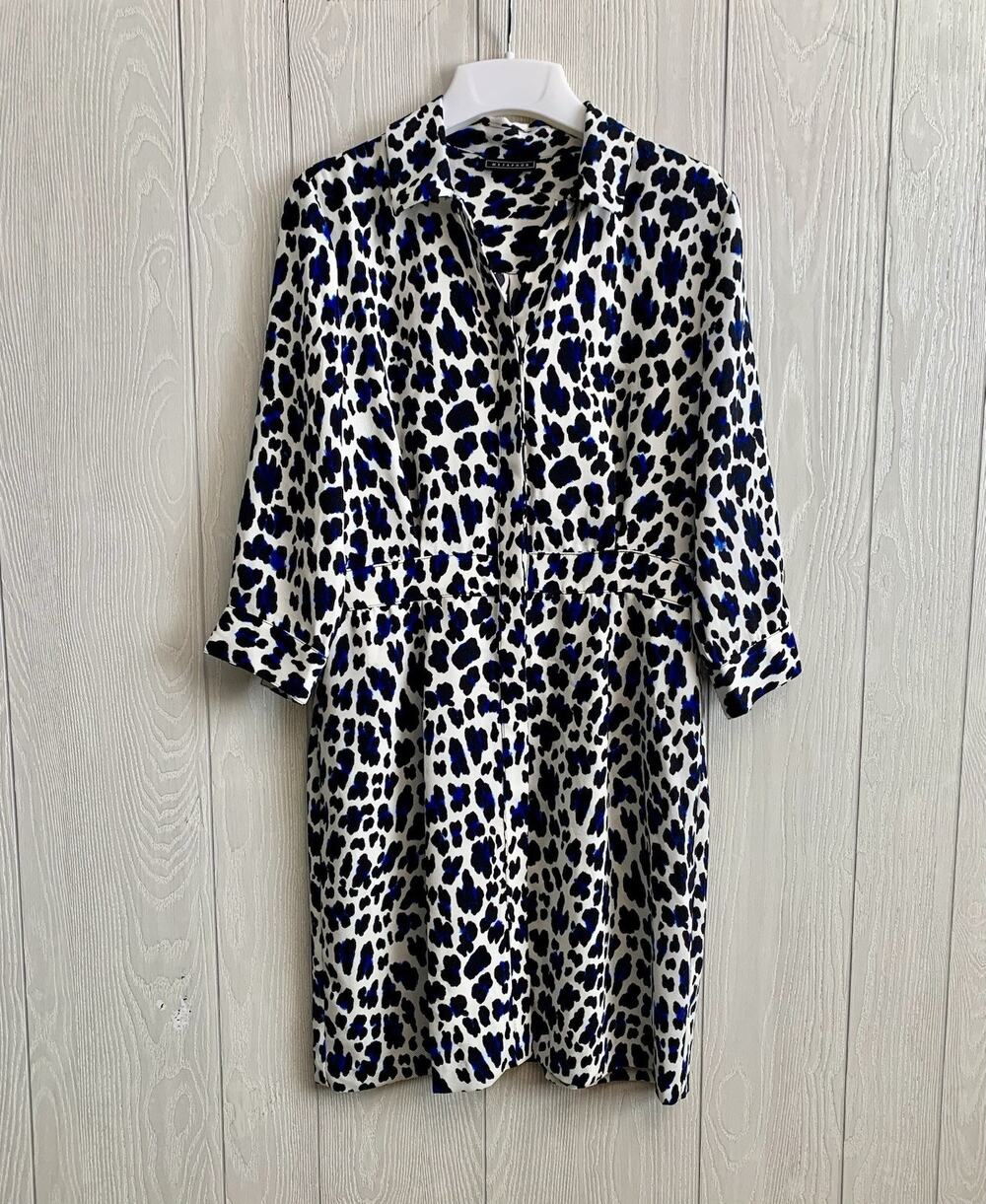 Metaphor Blue Black Leopard Print Dress Size 10 NWT